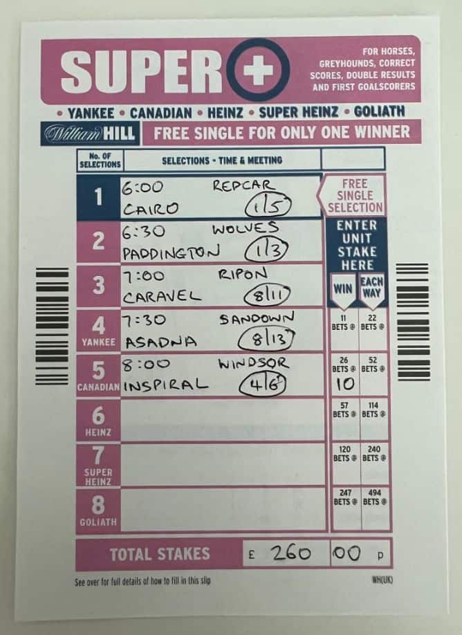 William Hill Betting Slips Bet Slip