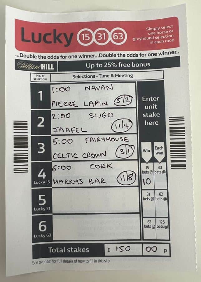 William Hill Betting Slips Bet Slip